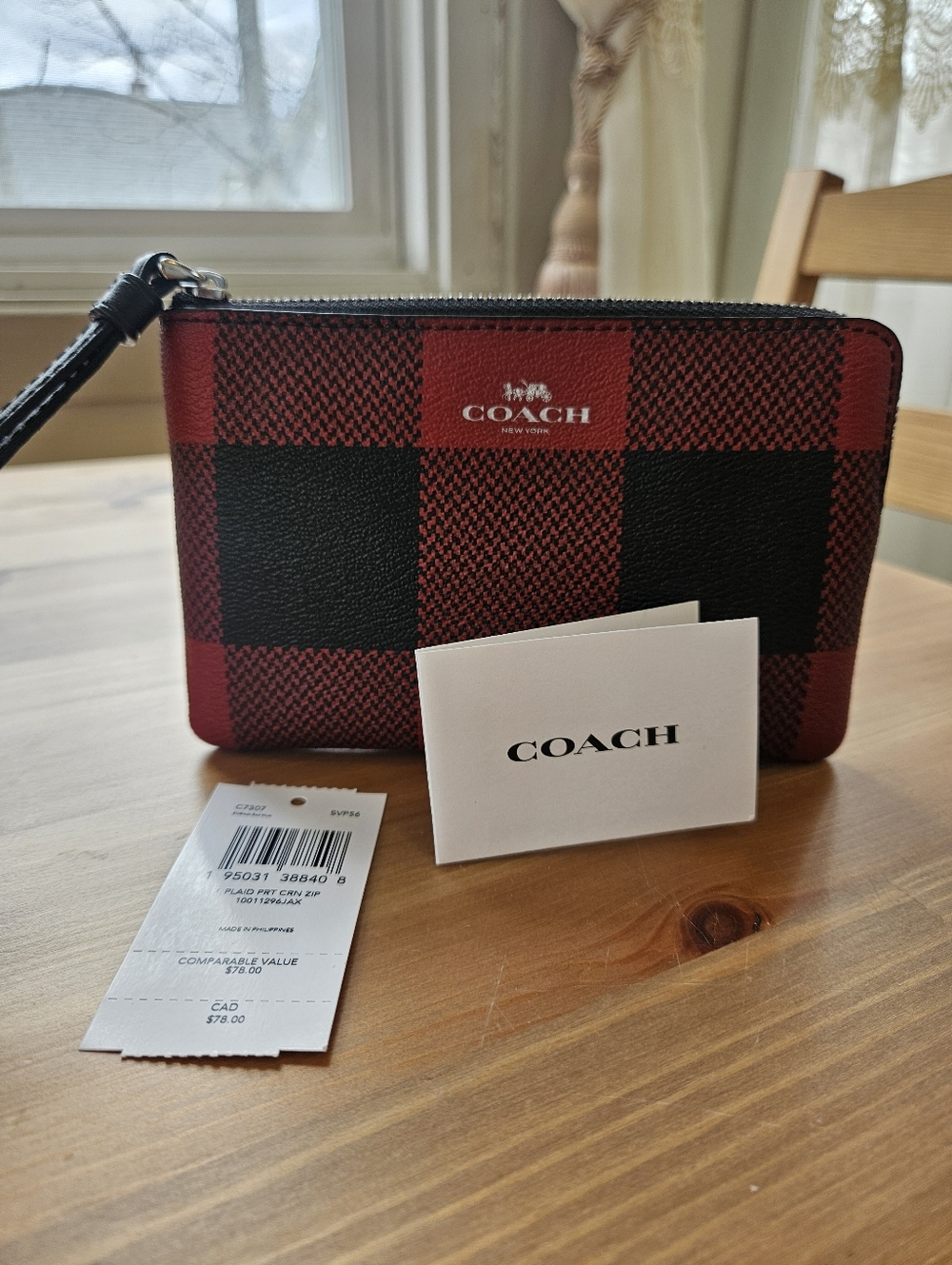 Coach Corner Zip Women's Wristlet Bag - Black/Red NWT